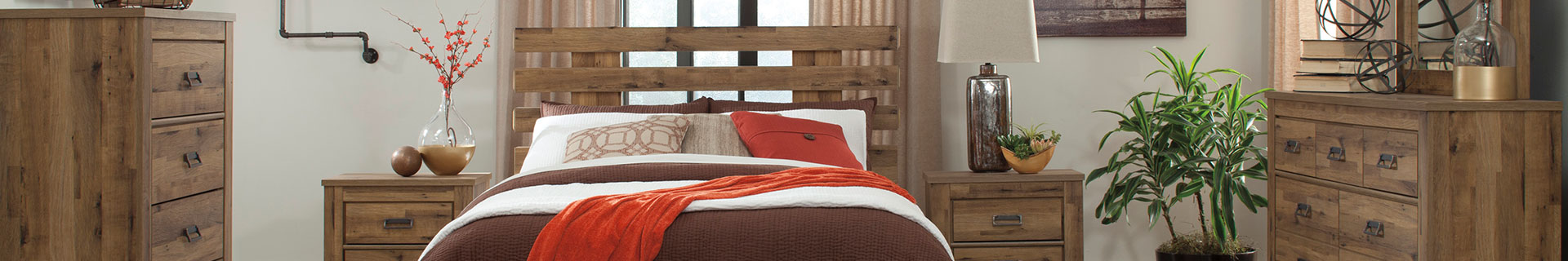 Contemporary, wooden bed set.